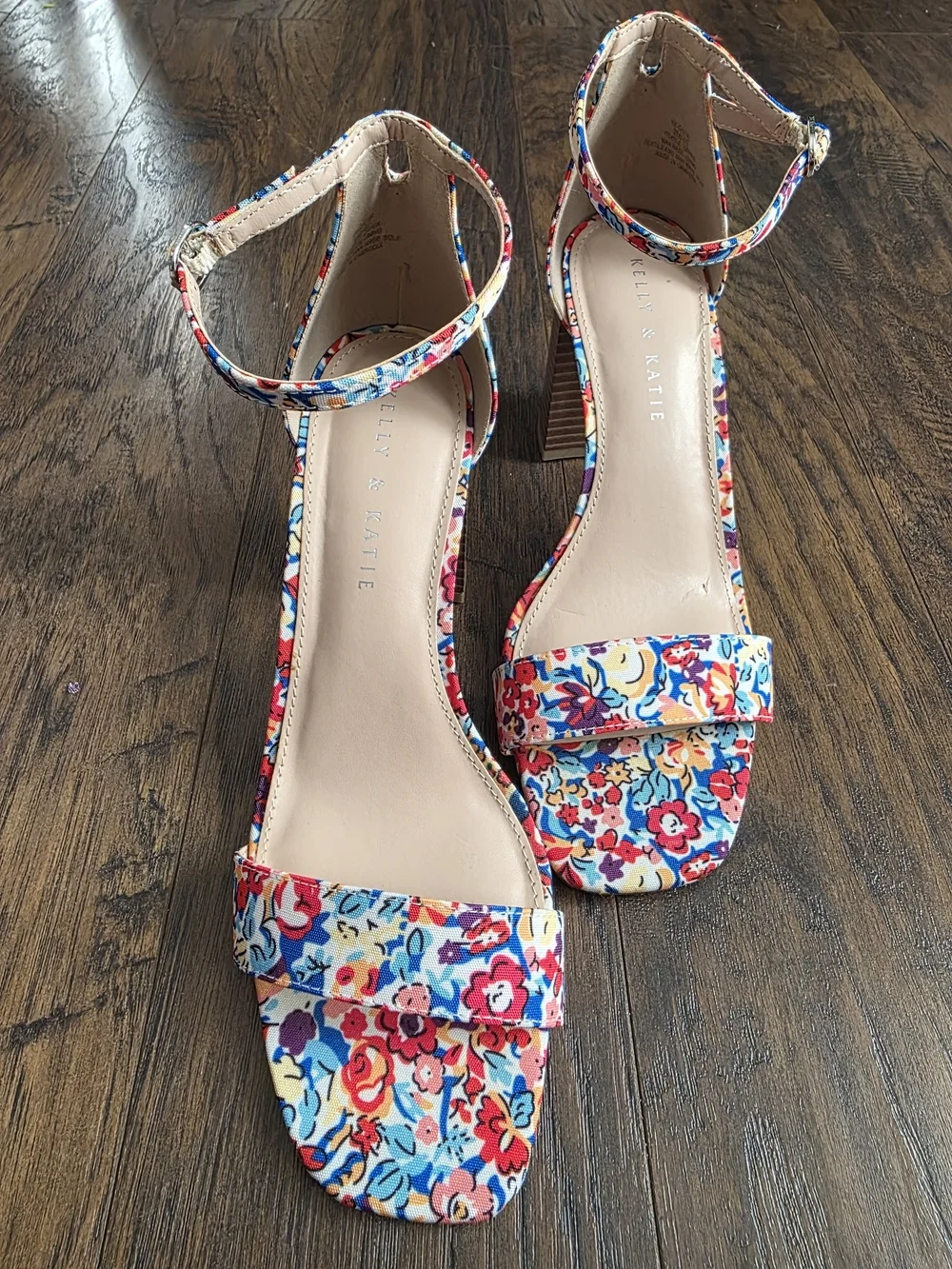 Kelly & Katie Floral Ankle-Strap Block Heel Sandals - Multicolor